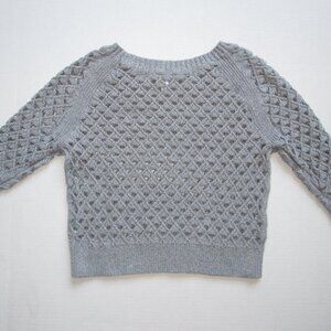 American Eagle Outfitters Sz M Gray Knit Crochet Top Sweater 3/4 sleeve Net Crop